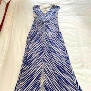 Chico's Sleeveless Maxi Dress Blue White Drawstring Waist 3
